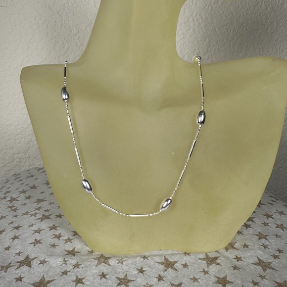 NEW 18" Silver Bead Bar Chain Tin Cup Style Stationed Necklace Italy - Picture 5 of 5